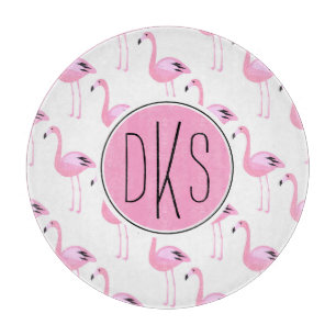 Planche À Découper Monogramme rose des Flamants roses