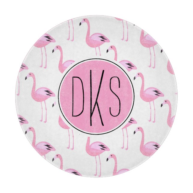 Planche À Découper Monogramme rose des Flamants roses | (Devant)