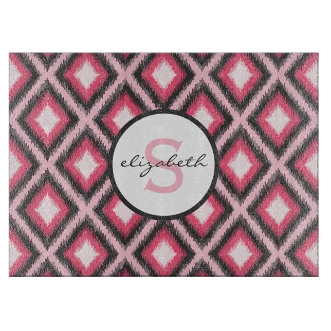 Planche À Découper Monogramme rose d'Ikat (Devant)