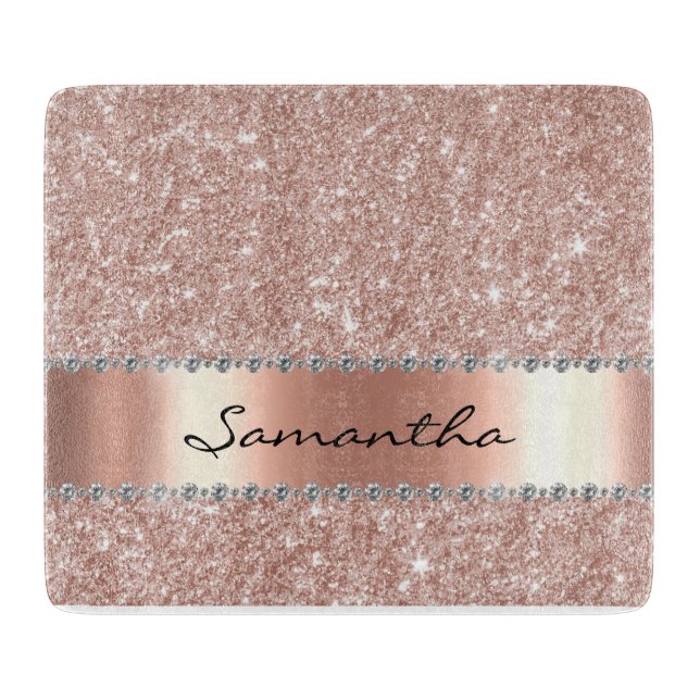 Planche À Découper Monogramme rose Parties scintillant or diamant (Devant)