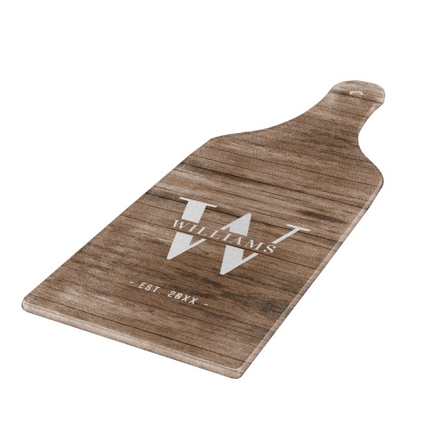 Planche À Découper Monogramme Rustique moderne Nom de famille Bois Vi (Coin)