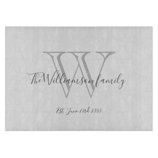 Planche À Découper Monogramme rustique + Nom de famille Date Cool Sty (Devant)