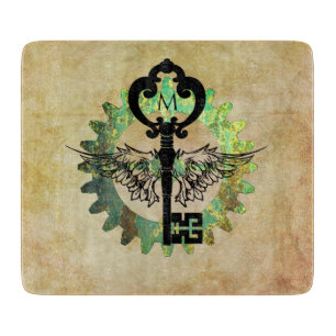 Planche À Découper Monogramme Steampunk clé aile Roue rouille