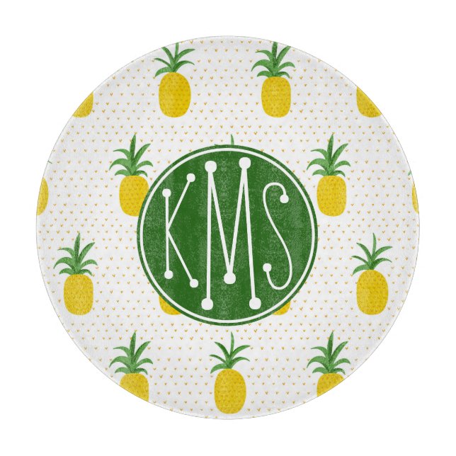 Planche À Découper Monogramme tropical d'or des ananas | (Devant)
