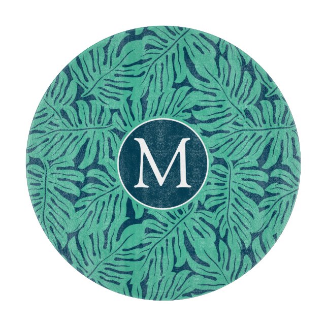 Planche À Découper Monogramme tropical du motif | de feuille de (Devant)