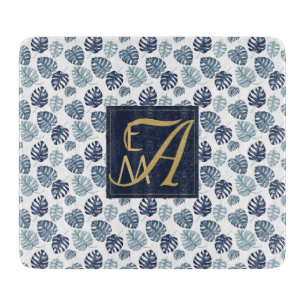 Planche À Découper Monogramme Tropical Palm Navy Blue Gold Mariage