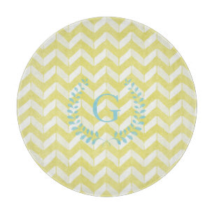 Planche À Découper Monogramme turquoise jaune en pastel chic de