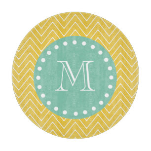 Planche À Découper Monogramme vert en bon état jaune du motif de