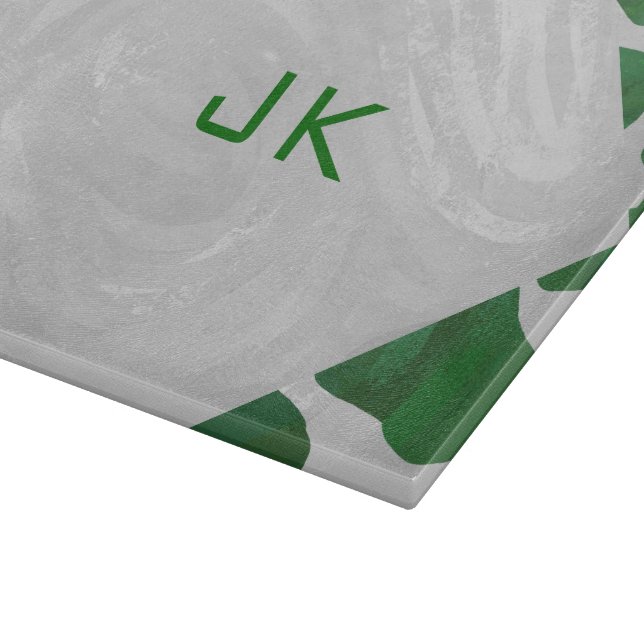 Planche À Découper Monogramme vert et blanc de vache (Coin)