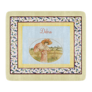 Planche À Découper Monogramme vintage bleu rose et jaune fille