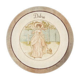 Planche À Découper Monogramme vintage rose et jaune fille