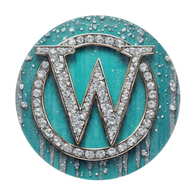 Planche À Découper Monogramme W sur paillettes qui dégoulinent de cou (Devant)