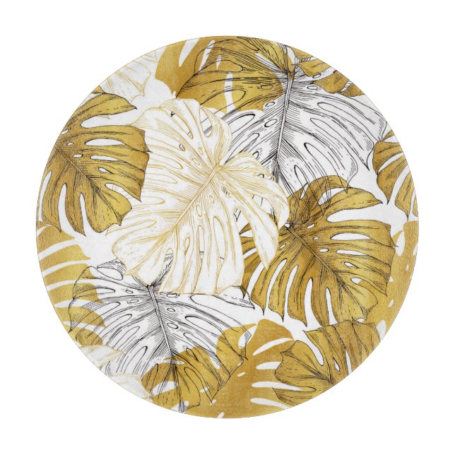 Planche À Découper Monstera Feuilles : Blanc doré (Devant)