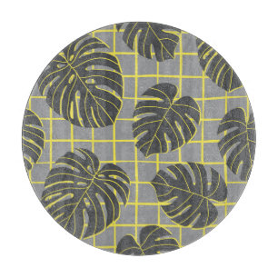 Planche À Découper Monstera Feuilles : Jaune-Gris moderne Abstrait