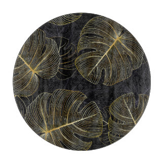 Planche À Découper Monstère dorée feuille, romantique sans couture fl