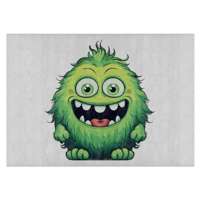 Planche À Découper Monstre de dessin animé vert mignon souriant (Devant)