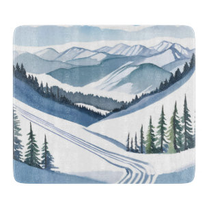 Planche À Découper Montagne de ski aquarelle