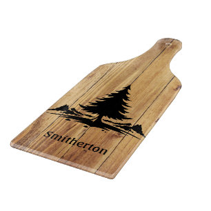 Planche À Découper Montagnes Arbres Rustique Bois Nom de famille Verr