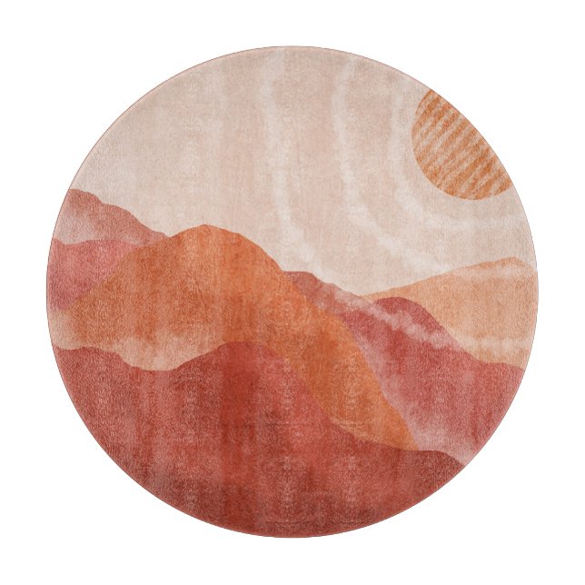 Planche À Découper Monts Boho en terre cuite, affiche abstraite. (Devant)