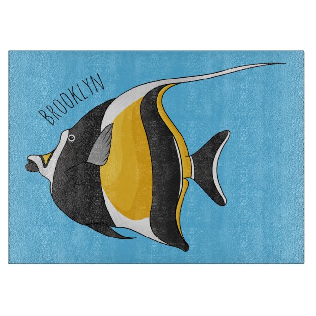 Planche À Découper Moorish idol fish cartoon illustration  (Devant)