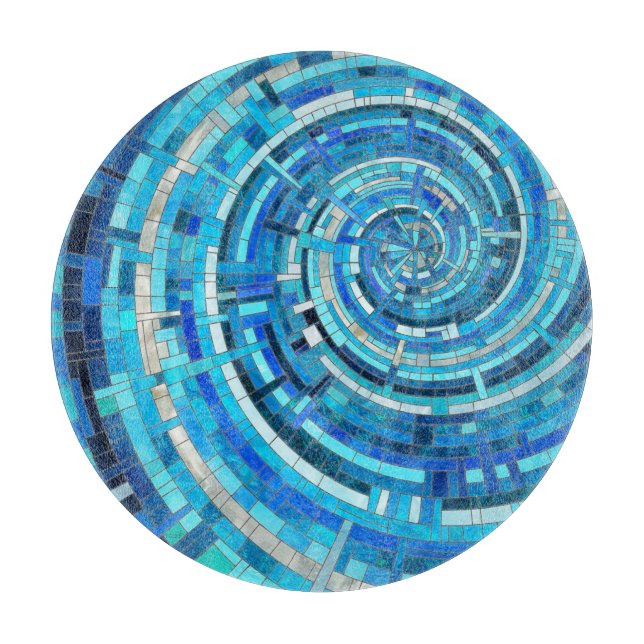 Planche À Découper Mosaïque de spirale bleue (Devant)