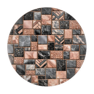 Planche À Découper Mosaïque Marbre Noir Or Rose