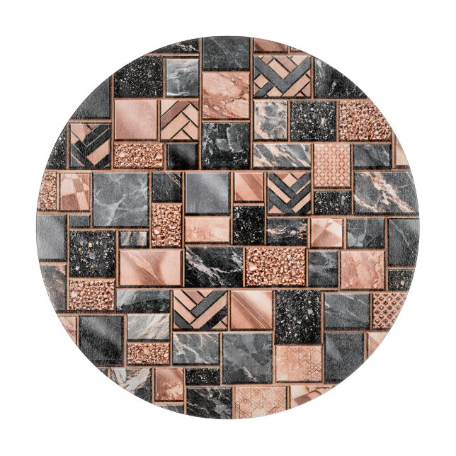 Planche À Découper Mosaïque Marbre Noir Or Rose (Devant)