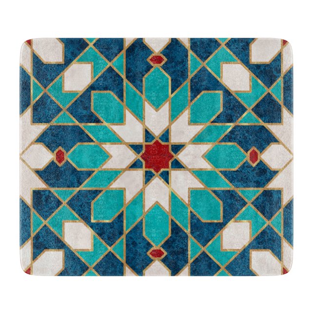Planche À Découper Mosaïque marocaine de marbre blanc Turquoise bleu  (Devant)