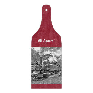 Planche À Découper Moteur de train à vapeur Vintage noir et blanc