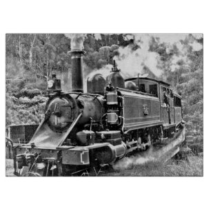 Planche À Découper Moteur de train à vapeur Vintage noir et blanc