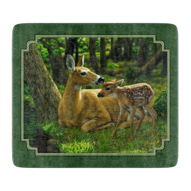 Planche À Découper Mother Deer and Fawn Forest Green (Devant)