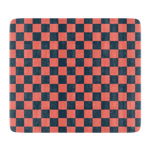 Planche À Découper Motif à carreaux corail et marine (Devant)