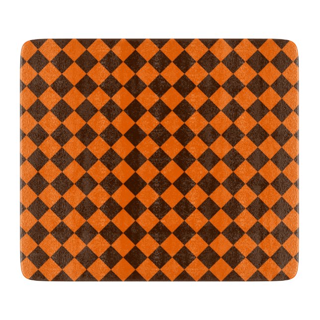 Planche À Découper Motif à carreaux diamant marron orange (Devant)