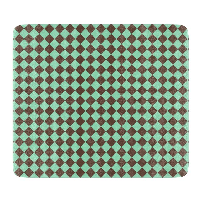 Planche À Découper Motif à carreaux diamant vert marron (Devant)