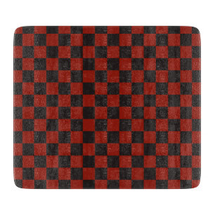 Planche À Découper Motif à carreaux noir et rouge profond
