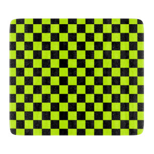 Planche À Découper Motif à carreaux noir et vert acide