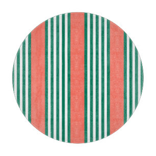 Planche À Découper Motif à cinq bandes vert et blanc avec corail