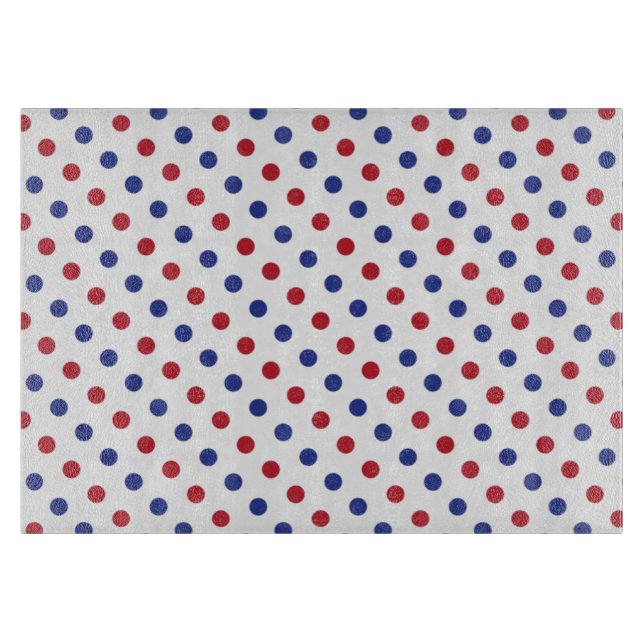 Planche À Découper Motif à points polka rouge, blanc et bleu (Devant)