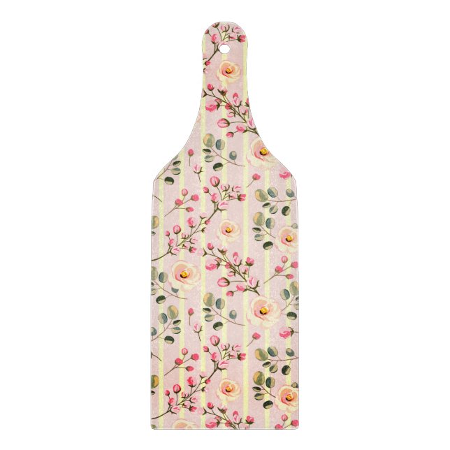 Planche À Découper Motif à rayures florales rose pâle (Devant)