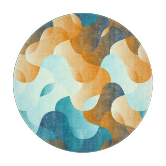 Planche À Découper motif à vague vintage, bleu et marron.