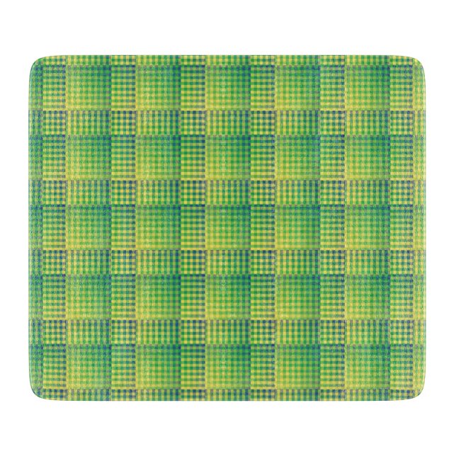 Planche À Découper Motif Abstrait à Damier Vert Bleu (Devant)