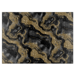 Planche À Découper Motif agate pailleté noir et or élégant