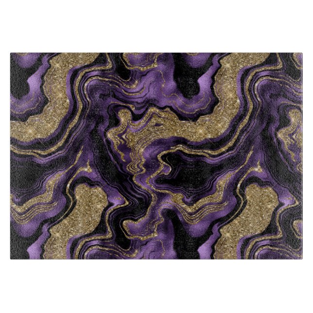 Planche À Découper Motif agate pailleté or et violet élégant (Devant)