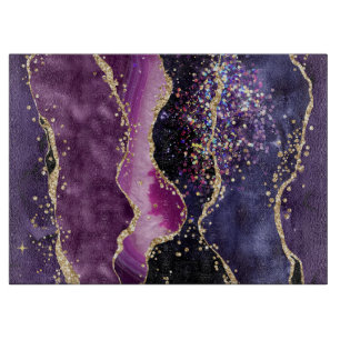 Planche À Découper Motif agate pailleté violet, rose et or
