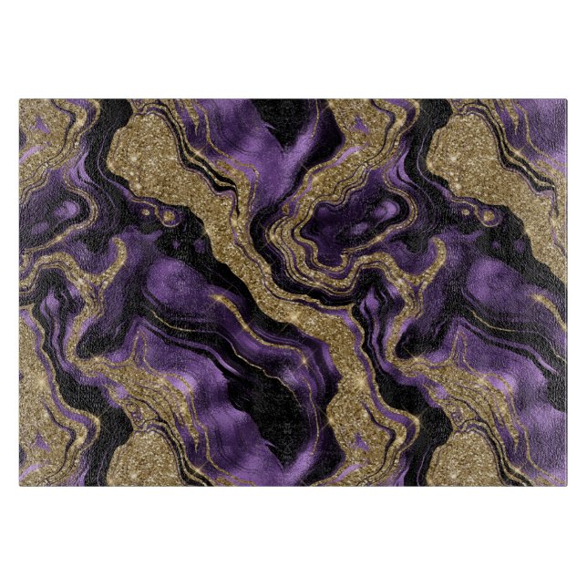 Planche À Découper Motif agate scintillant or et violet élégant (Devant)