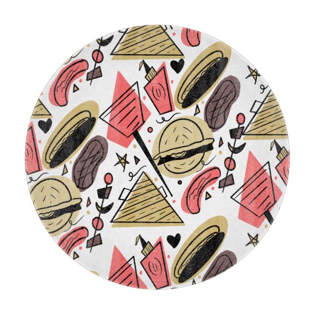 Planche À Découper Motif Anniversaire BBQ Burger Hotdog Doodle        (Devant)