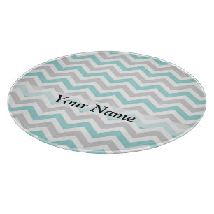 Planche À Découper Motif Aqua et chevron gris