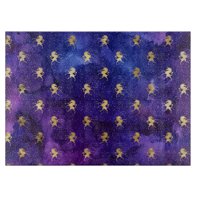 Planche À Découper Motif aquarelle violet avec licorne dorée (Devant)