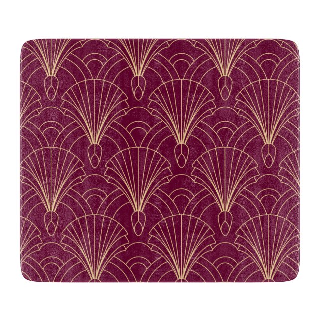 Planche À Découper Motif Art Déco avec éventails géométriques dorés (Devant)