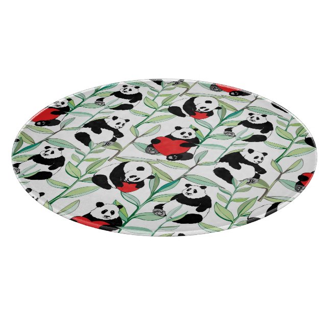 Planche À Découper motif avec de beaux pandas avec des coeurs (Coin)